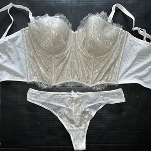 Victoria's Secret longline 32DD,34C,36C BRA SET M thong GOLD foil FASHION SHOW - Picture 1 of 3