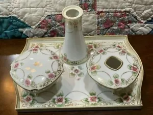 Antique Porcelain Hand Painted Nippon 6 Piece Dresser Set Floral & Gold - Picture 1 of 12