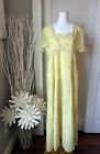 Vintage 70s Yellow Maxi Dress M Cape Flutter Sleeve Gown Handmade Pastel Floral