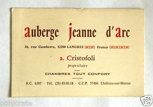Carte de Visite Auberge hôtel Restaurant Jeanne d'Arc Langres an. 70 - Picture 1 of 1