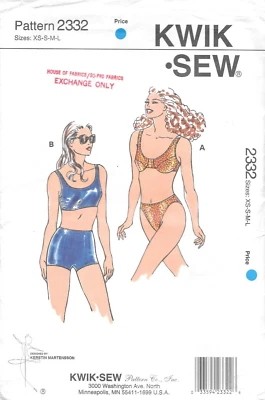 Vintage Uncut Kwik Sew Sewing Pattern #2332 Misses Swimsuit Bikini Size XS-S-M-L - Image 1 of 3