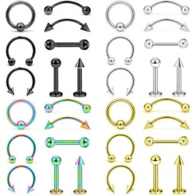 8Pcs 16G Lip Rings Nose Hoop Surgical Steel Studs Horseshoe Eyebrow Barbell Set - Image 1 of 4
