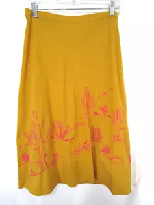Ivy Jane Boho Mustard Yellow, Pink Embroidered Desert Scene Maxi Skirt Women M - Picture 1 of 11