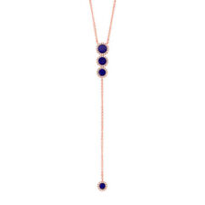 14K Rose Gold Diamond Lapis Lazuli Lariat Y Necklace Pendant Natural Womens