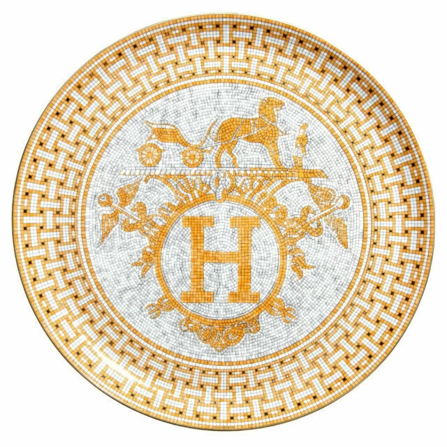Hermés Mosaique au 24 Gold Tart Platter Gold Plate