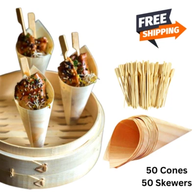 Cono de charcutería bambú taza de pastar pincho fiesta comida plato eventos favores desechar Foto 1 de 4