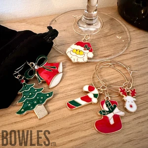 6 Stück Weihnachten Weinglas Charms - Glas Marker, Cocktail/Champagner Etiketten - Bild 1 von 3