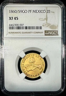 Moneda de Oro 2 Escudos Primera República de México 1860/59Go PF NGC XF 45 Foto 1 de 3