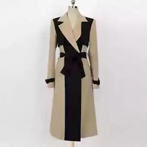 Ladies Cream Black Luxury Classic Street Trench Long Esme Jacket Coat 8 10 - Picture 1 of 17