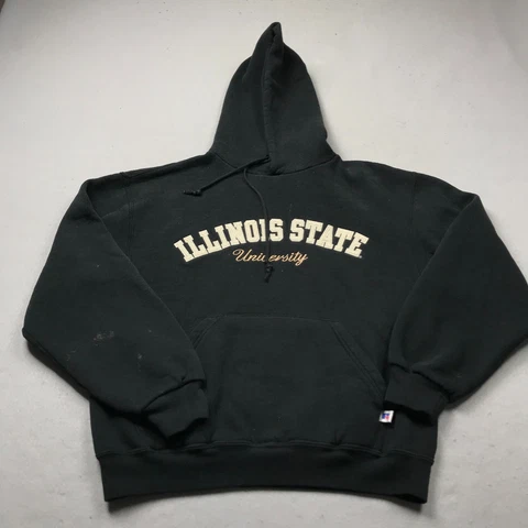 VINTAGE Illinois State Redbirds Hoodie Mens Small Black Russell Sweatshirt NCAA Cover