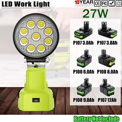 Cordless LED Work Light Flashlight For Ryobi 18V OnePlus Li-ion Battery 27W - Image 1 of 4