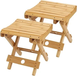 2 Pack 12 Inch Natural Bamboo Folding Step Stool Bench For Bathroom Spa Sauna Wo - Picture 1 of 7