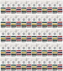 72 Pack of Kids Cotton Tube Socks Size 6-8 White With Stripes - Boys Crew Sock - Picture 1 of 3