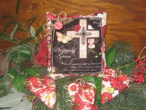Spiritual Fabric Sign 3 Hearts Bowl Fillers Wreath Accents Handmade Wild Roses - Picture 1 of 3