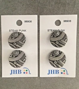 JHB INTERNATIONAL STEAM PUNK  SILVER/BLACK BUTTONS 7/8"  2 CARDS  - Picture 1 of 2