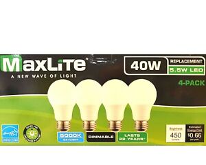 4 Maxlite Dimmable LED Daylight Light Bulb 5.5-Watt 40 Watt replacement 5000k