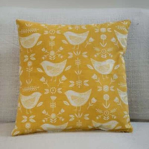 Scandi Style Birds Cushion. Double Sided. Ochre Mustard Yellow. Geometric Floral - Picture 1 of 2