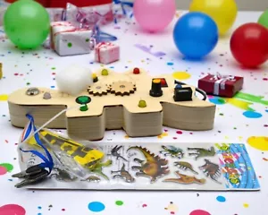 NEW Dino Busy Board Toy w/ Lights & Switches | Montessori Toddler Sensory Fun 3+ - Picture 1 of 8