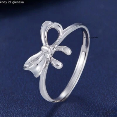 Pure PT950 Platinum 950 Band Women Lucky Bowknot Open Ring 2.2-2.4g Us Size:6-9 - Image 1 of 4