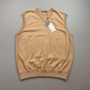 Alashan Sweater Vest Mens Large Tan Cashmere Blend Sleeveless V Neck Preppy NWT - Picture 1 of 9