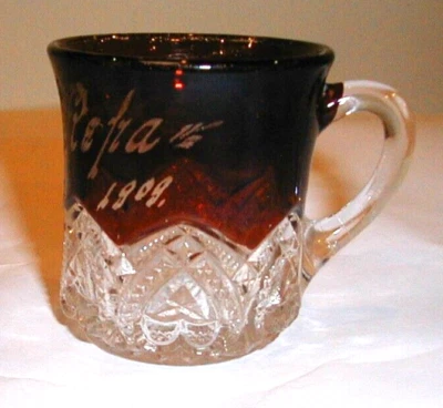 Cup Mug HEART BAND McKee & Bros. no. 139 Ruby Stain eapg Pattern Glass 1897 - Image 1 of 4