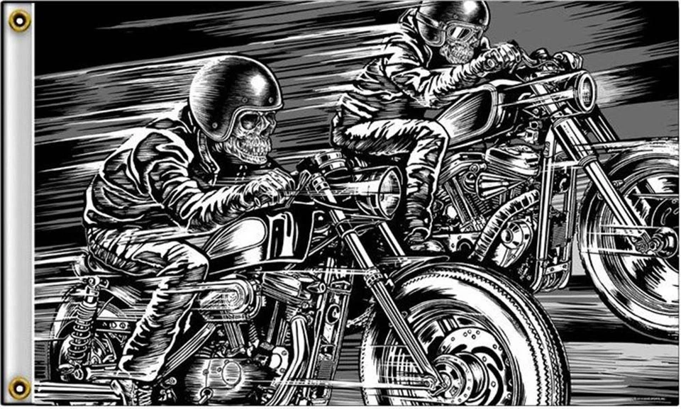 Skull Racers CAFE RACER MOTORCYCLE FLAG (3' X 5') MC BIKER FLAG - Image 1 of 1