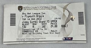 EFB 2016 08/16 Notts County v Plymouth Argyle Football (Soccer) Ticket