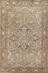 Antique Heriz Geometric Hand-knotted Wool Area Rug Dining Room Oriental 8'x11' - Picture 1 of 12