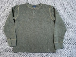 VTG Preppy Henley Sweater Adult XL Olive Green Chunky Cotton Knit UK Made - Picture 1 of 12