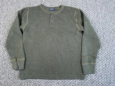 VTG Preppy Henley Sweater Adult XL Olive Green Chunky Cotton Knit UK Made - Image 1 of 4