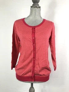 Cardigan leggero da donna rosso medio a righe arancione manica a 3/4 - Foto 1 di 8