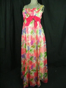 MALCOLM STARR Vtg 60s Vibrant Tulip Printed Strapless Chiffon Dress-Bust 32/2XS - Picture 1 of 10