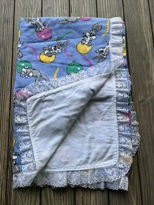 Vtg Baby Looney Tunes Baby Blanket Baby Bugs Bunny Balloon Crib Blanket 42” X 30 Foto 1 de 3