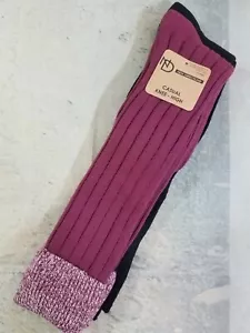 Womans New Directions Knee High Socks Plum & Black 2 Pair Pack - Picture 1 of 7