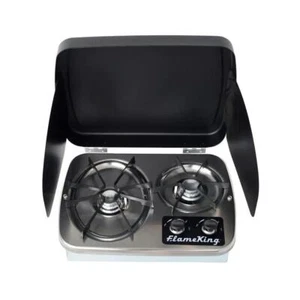 rv stove 2-burner drop-in with cover travel trailer van camper propane cooking - Picture 1 of 5