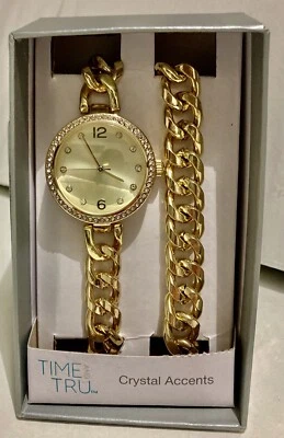 TIME and TRU, Crystal Accents Woman’s Gold Plated Watch And Bracelet 🆕⌚️🔥 - Image 1 of 4