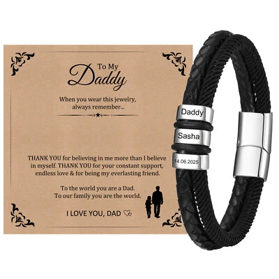 Персонализированные мужские браслеты Vnox подарок на день отца для папы папы кожаный браслет - Изображение 1 из 4