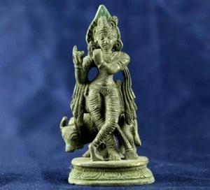 Rare Antique Brass Krishna Statue Handmade Indian Hindu God Figurine Collectible - Picture 1 of 7