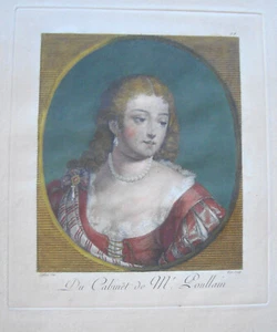 Du Cabinet de Mr. Poullain Frauenportrait kol. Kupferstich von Blot um 1750 - Picture 1 of 1