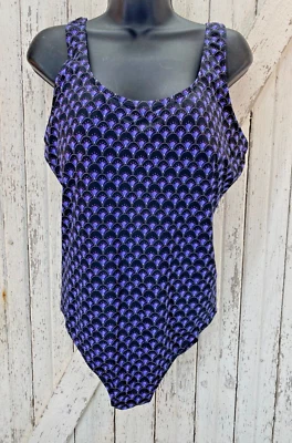 LL Bean Womens Sz 18 reg One Piece Black Blue Geographic Print  Bathing Suit - Image 1 of 4