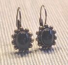 VTG Sterling Silver FAS925 And Black Oval Onyx Cabochon Drop Dangle Earrings