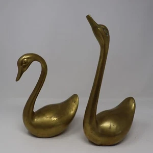 Pair Of Large Mid Century Modern Hollywood Regency Brass Swans - Picture 1 of 4