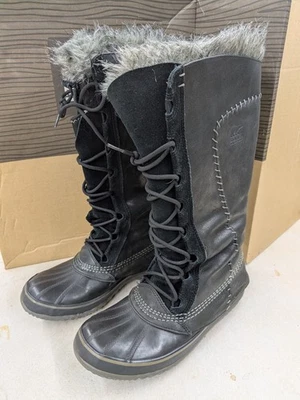 SOREL Cate the Great Winter Boots Womens 12 Faux Fur Trim Black - Image 1 of 4