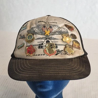 Винтажная мужская регулируемая бейсболка Miller Time Hat атомная бомба с военными булавками - Изображение 1 из 4