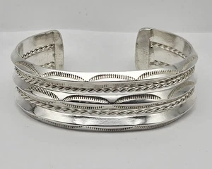 Vintage Native American Sterling Silver Stamped Cuff Bracelet - 7" - 41g - Picture 1 of 6
