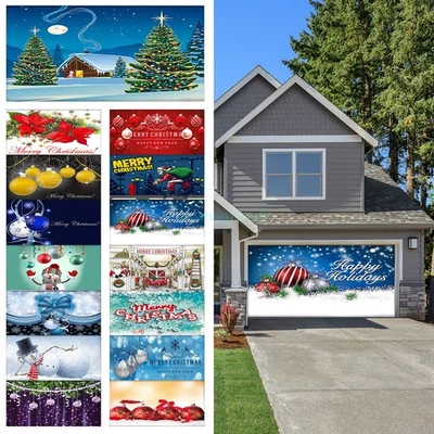 AUS Christmas Banner Garage Door Decor Backdrop Winter Door Cover Santa 2.4*2.1m - image 1 of 4