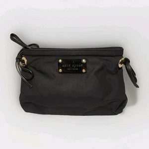 Kate Spade schwarz Nylon Abend Clutch Tasche Mini Handtasche Kosmetik Reißverschluss Schleife Logo - Bild 1 von 14
