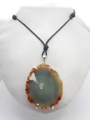 Ciondolo in Argento 925 con Agata naturale verde - Pendente con Pietra Dura - Immagine 1 di 4