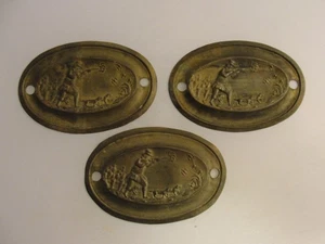 3 Antique Brass Oval Backplates with Hunting Scene / Dogs / Birds Furniture - Bild 1 von 6