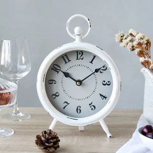Vintage Rustic White Table Clock on Stand, Decorative Desk and Shelf Clock - Picture 1 of 9